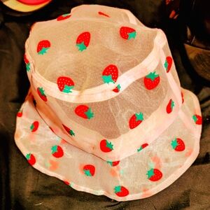 Strawberry Print Pink Mesh Bucket Hat